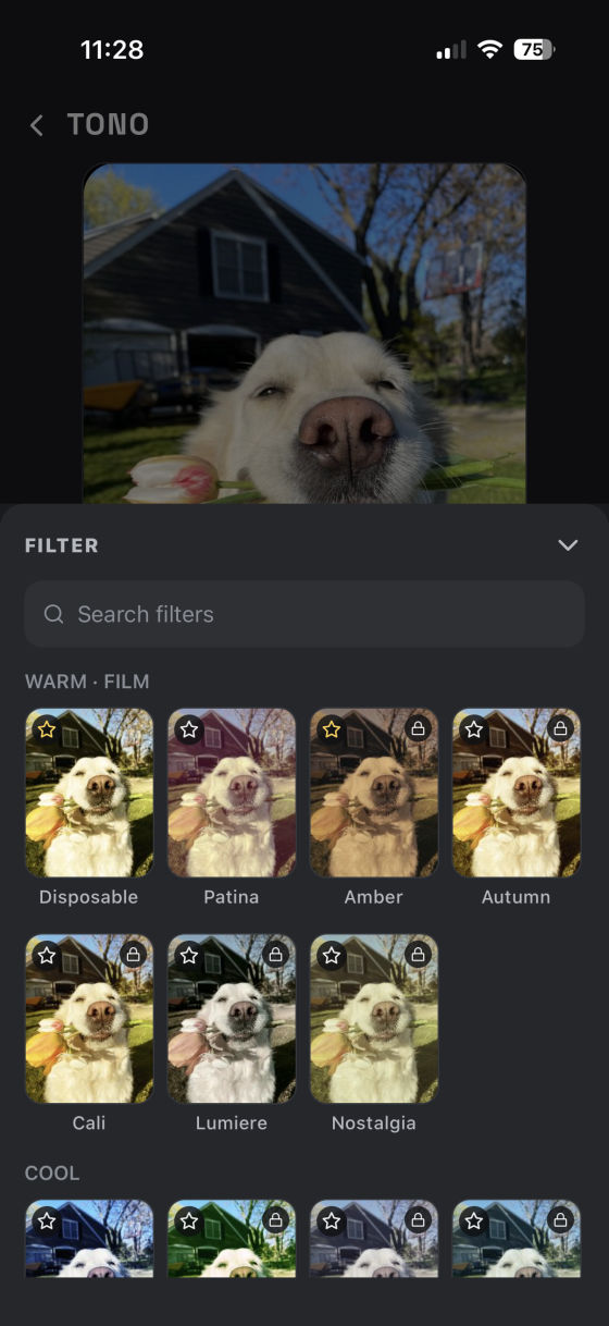 Filter categories and favorites